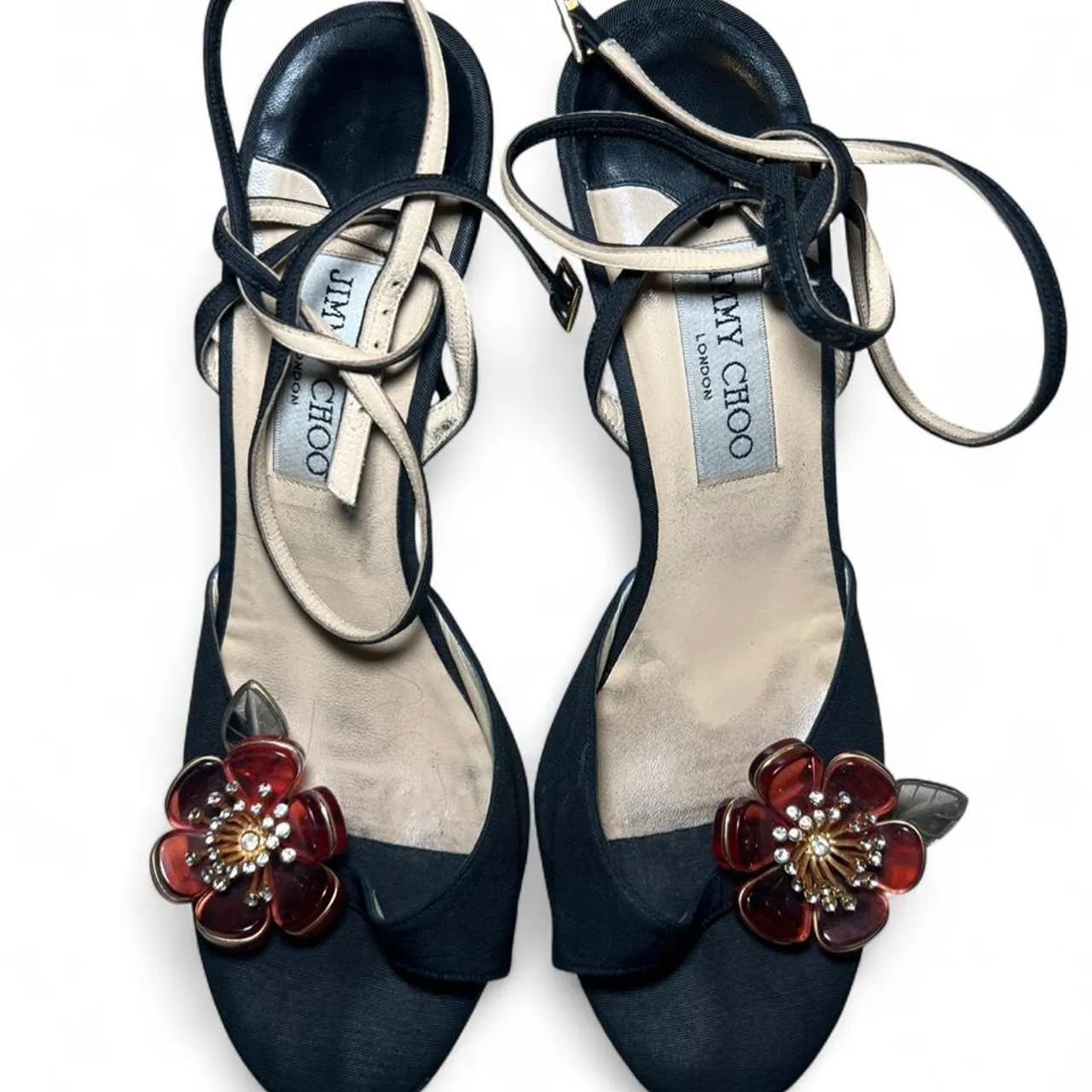 Vintage Jimmy Choo Floral Black Strappy Heels, photo 1 of 7