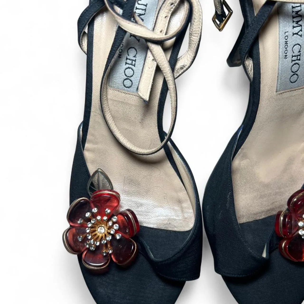 Vintage Jimmy Choo Floral Black Strappy Heels, photo 2 of 7
