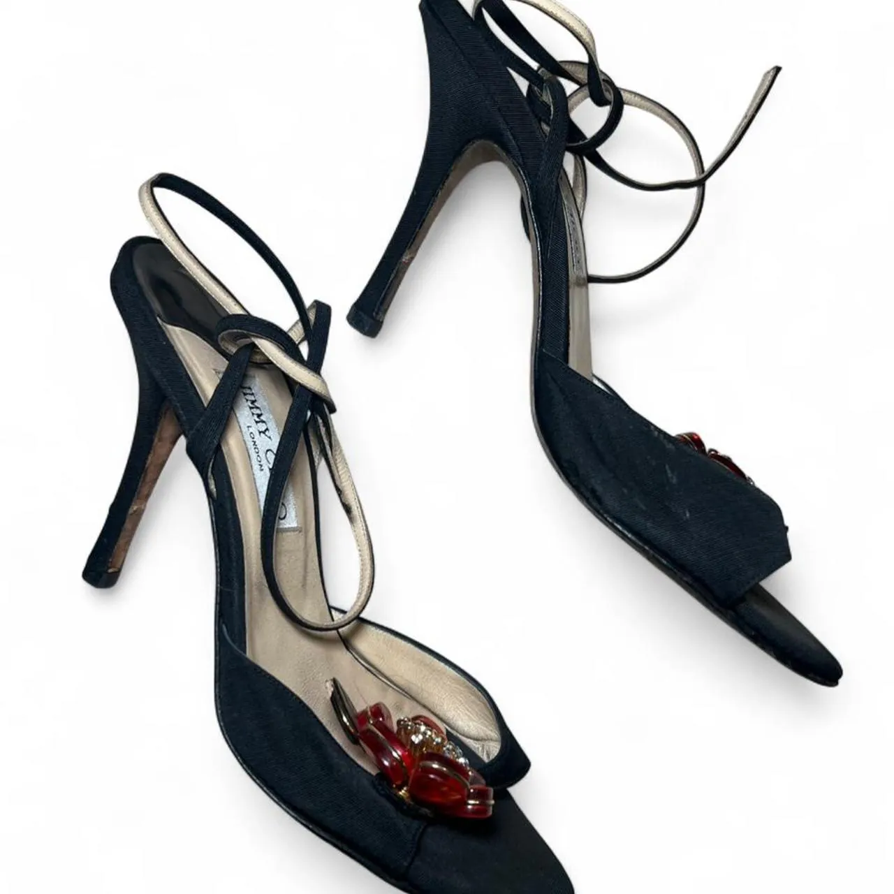 Vintage Jimmy Choo Floral Black Strappy Heels, photo 3 of 7