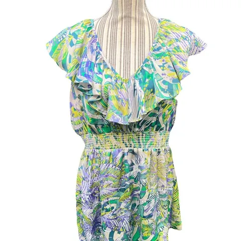 Spense Multicoloured Floral Abstract Blouse with Ruffles