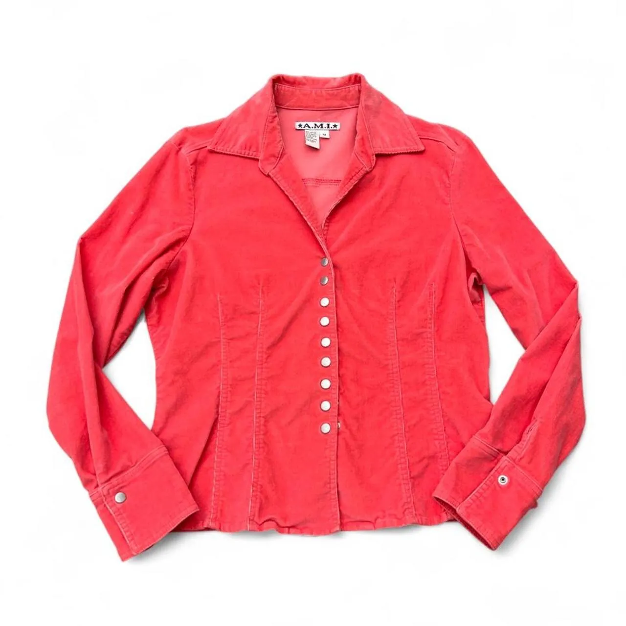 Vintage A.M.I Raspberry Red Corduroy Slim Waist Jacket, photo 1 of 5
