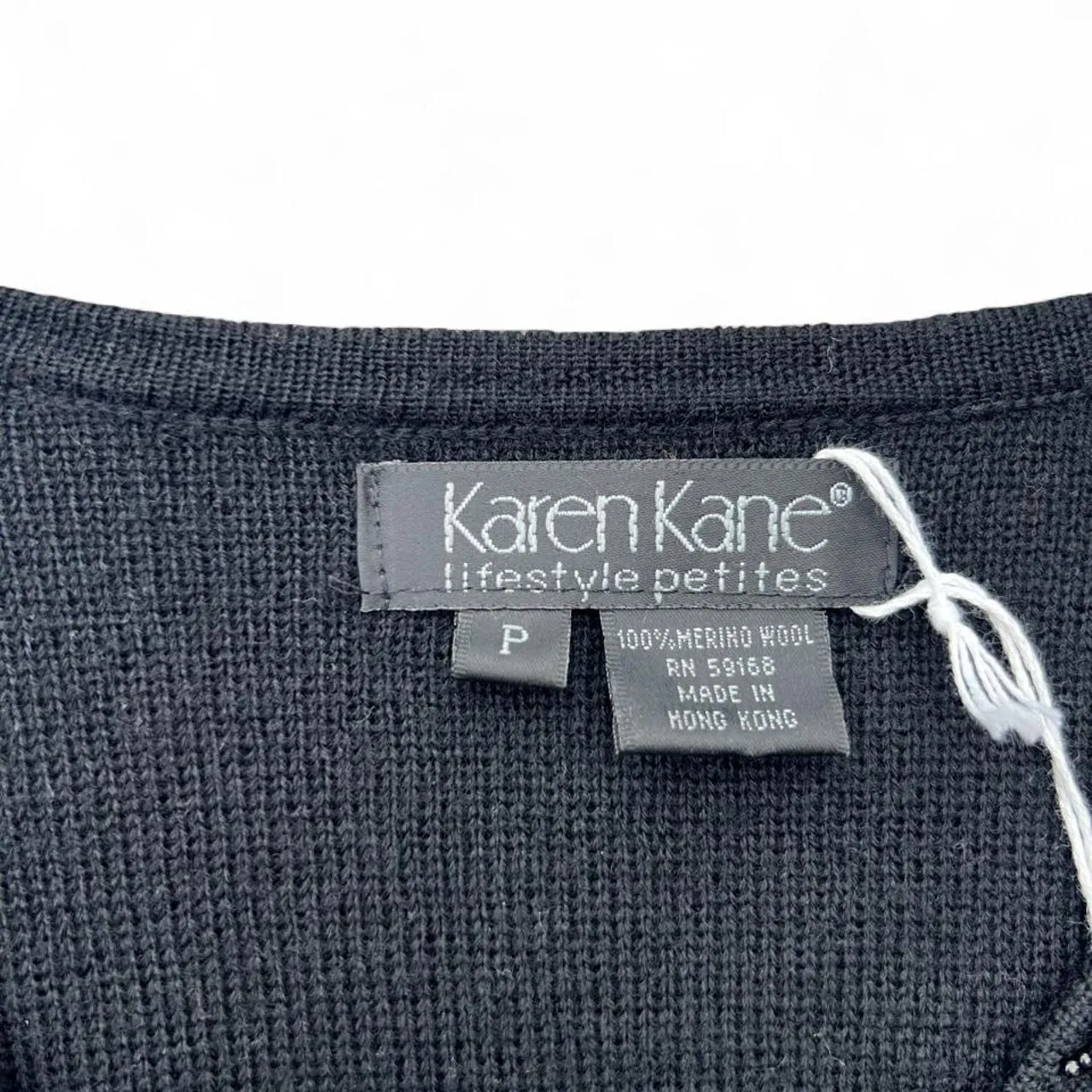 Vintage Karen Kane Black Beaded Merino Wool Cardigan Sweater, photo 5 of 7