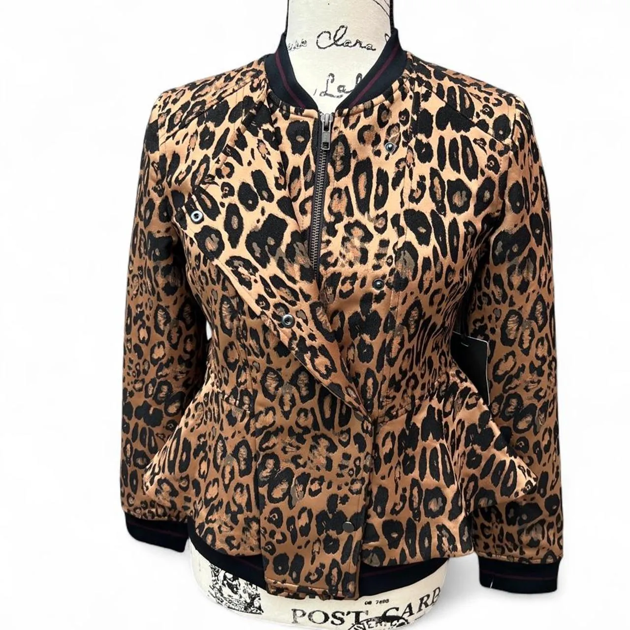 TROUVÉ Leopard Print Peplum Front Blazer Jacket, photo 1 of 7