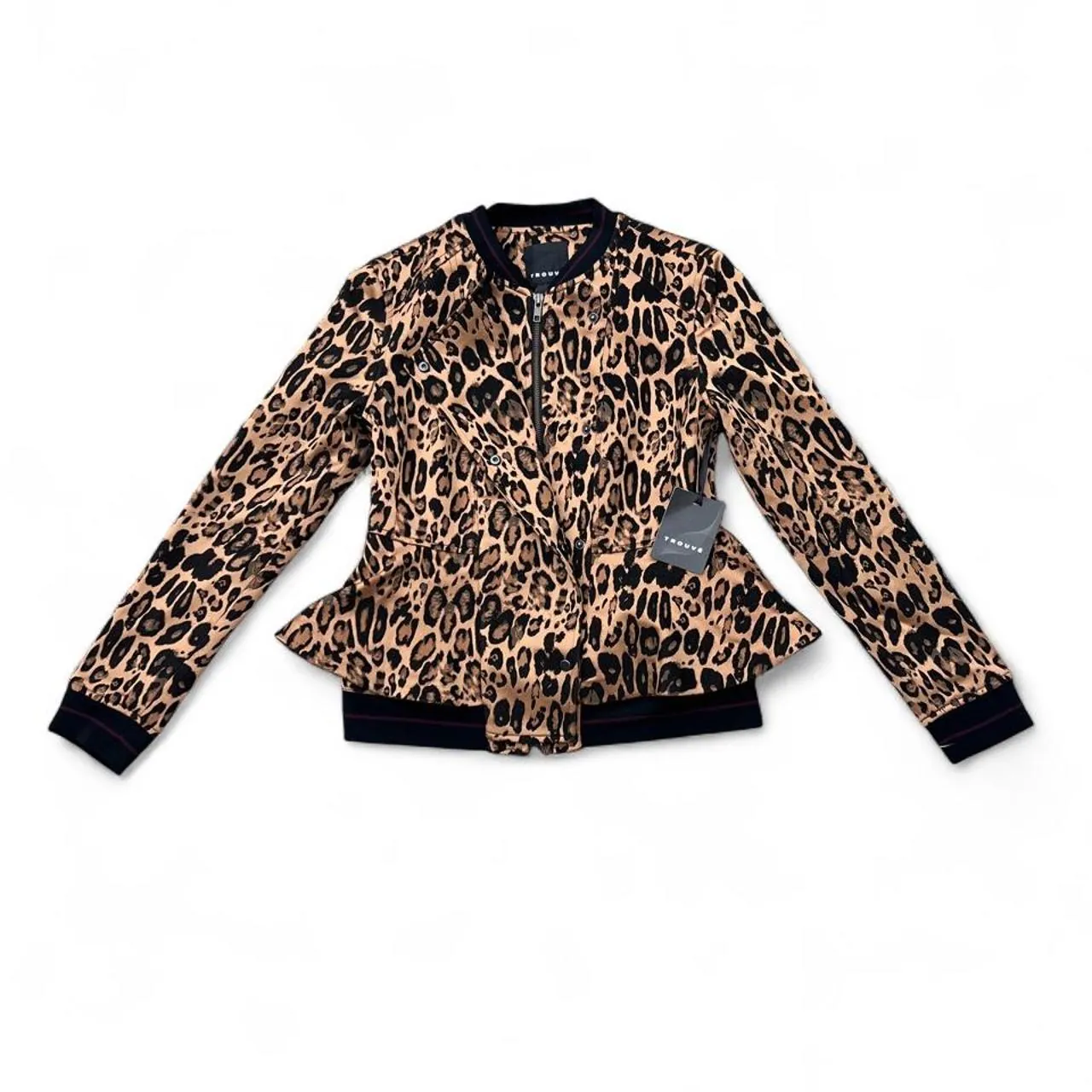 TROUVÉ Leopard Print Peplum Front Blazer Jacket, photo 3 of 7