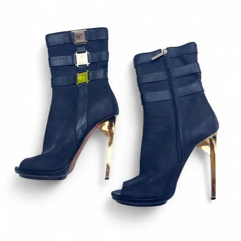 Vintage Herve Leger Black Suede Mid-Calf Platform Boots