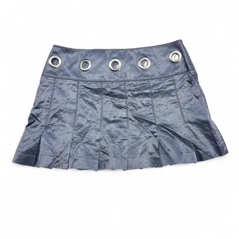 Vintage Bebe Silver Satin Mettalic Pleated Mini Skirt with Grommet Details