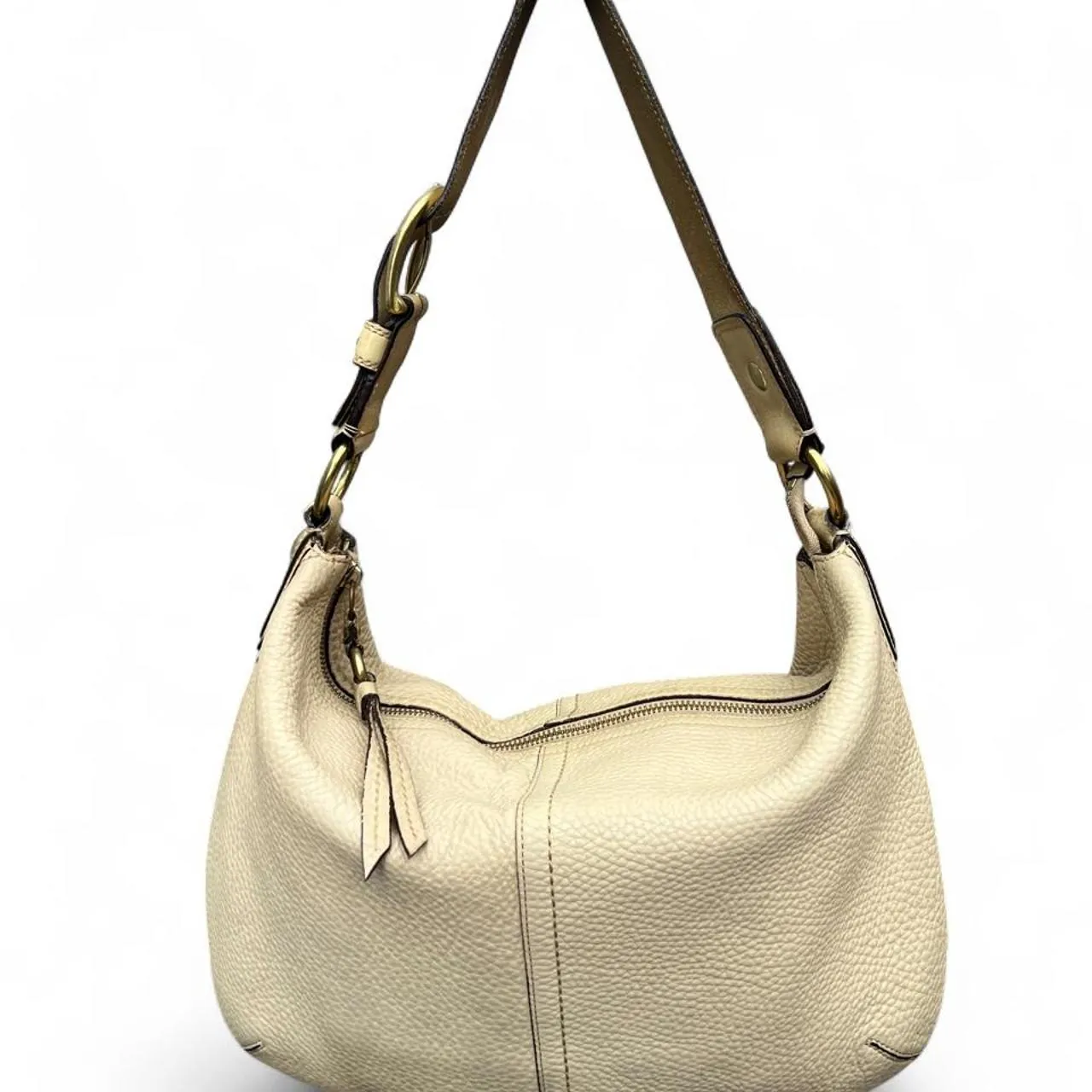 Vintage Coach Cream Leather Hobo Bag with Buckle Charm and Gold Hardware, photo 1 of 6