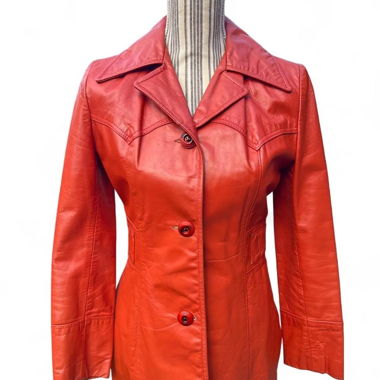 Vintage 1970s Skin Flair Burnt Orange Leather Jacket, photo 2 of 6