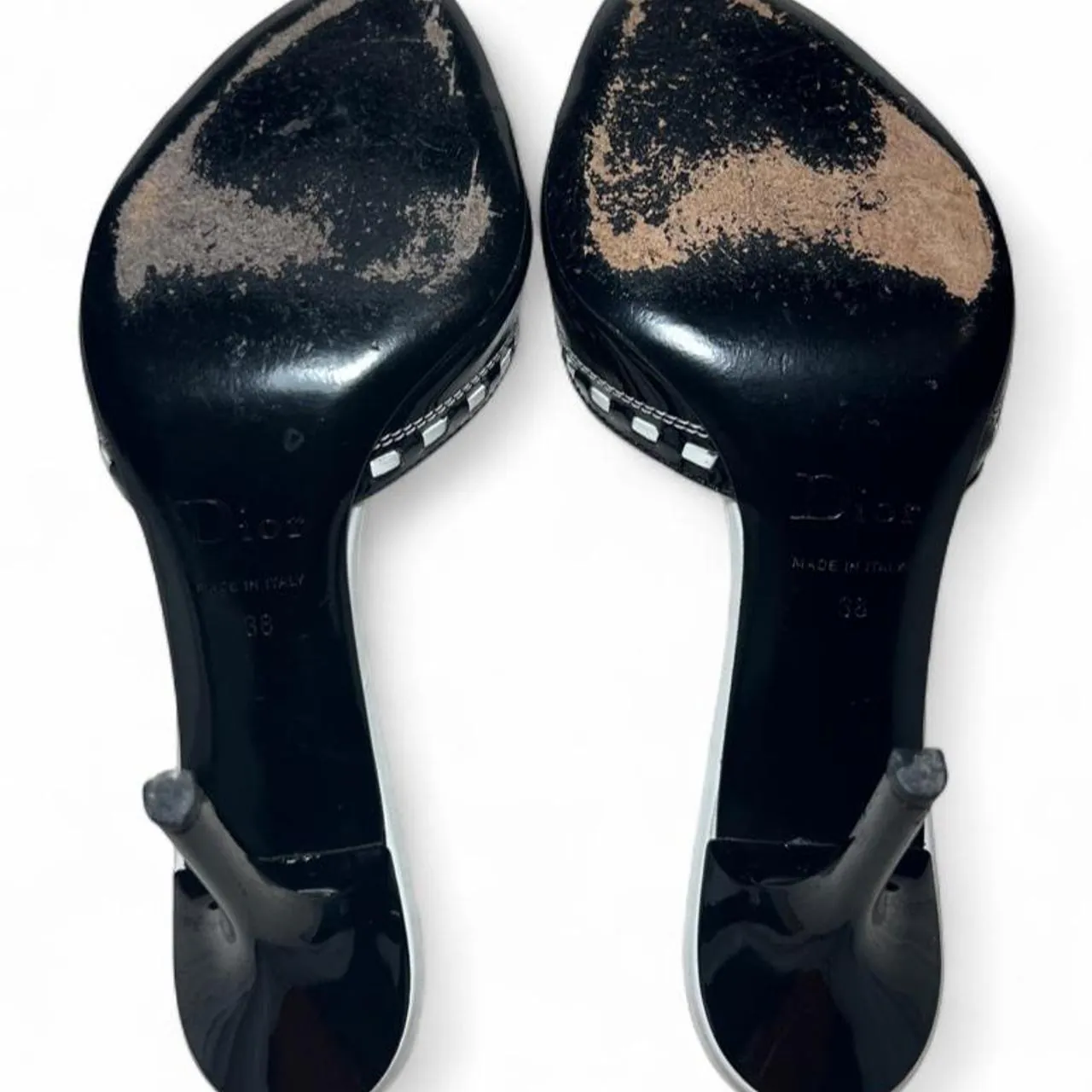 Rare Vintage Christian Dior by John Galliano Black and White Dice Gambler Open Toe Heels, photo 5 of 6
