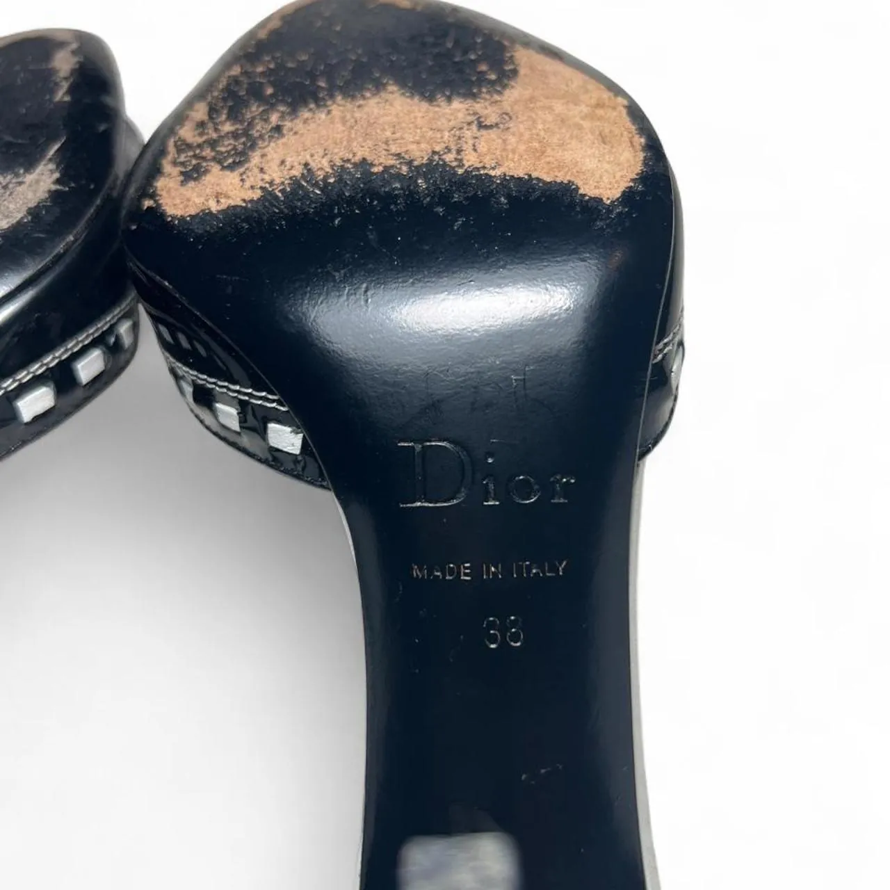 Rare Vintage Christian Dior by John Galliano Black and White Dice Gambler Open Toe Heels, photo 6 of 6