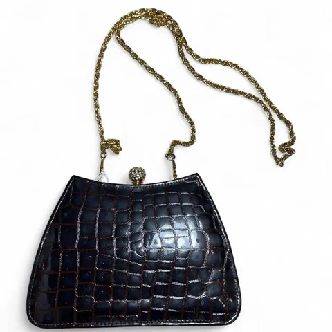 Original Vintage Crocodile Embossed Evening Bag with Crystal Embellishment Clasp