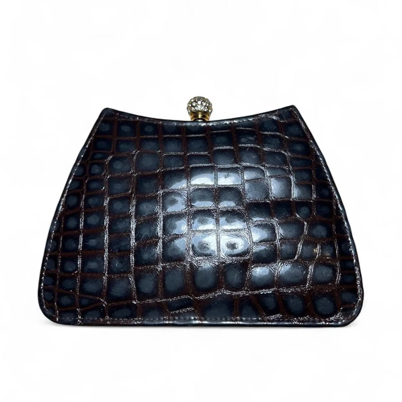 Original Vintage Crocodile Embossed Evening Bag with Crystal Embellishment Clasp, photo 3 of 4