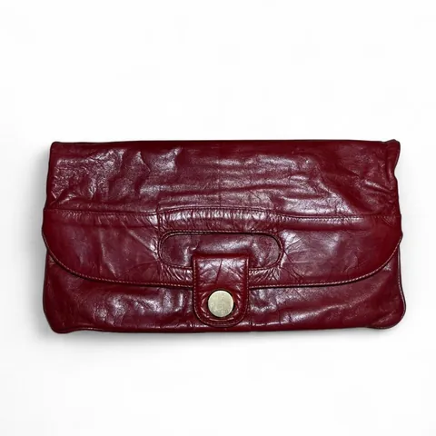Vintage The Cat Red Genuine Leather Made in Uruguay Convertible Clutch Purse/Laptop Handbag