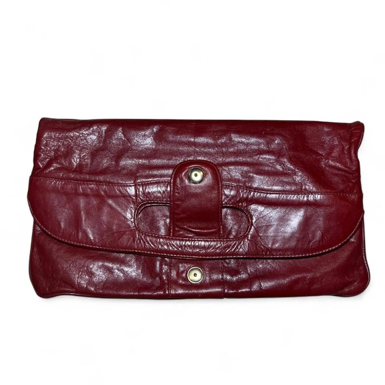 Vintage The Cat Red Genuine Leather Made in Uruguay Convertible Clutch Purse/Laptop Handbag, photo 2 of 6