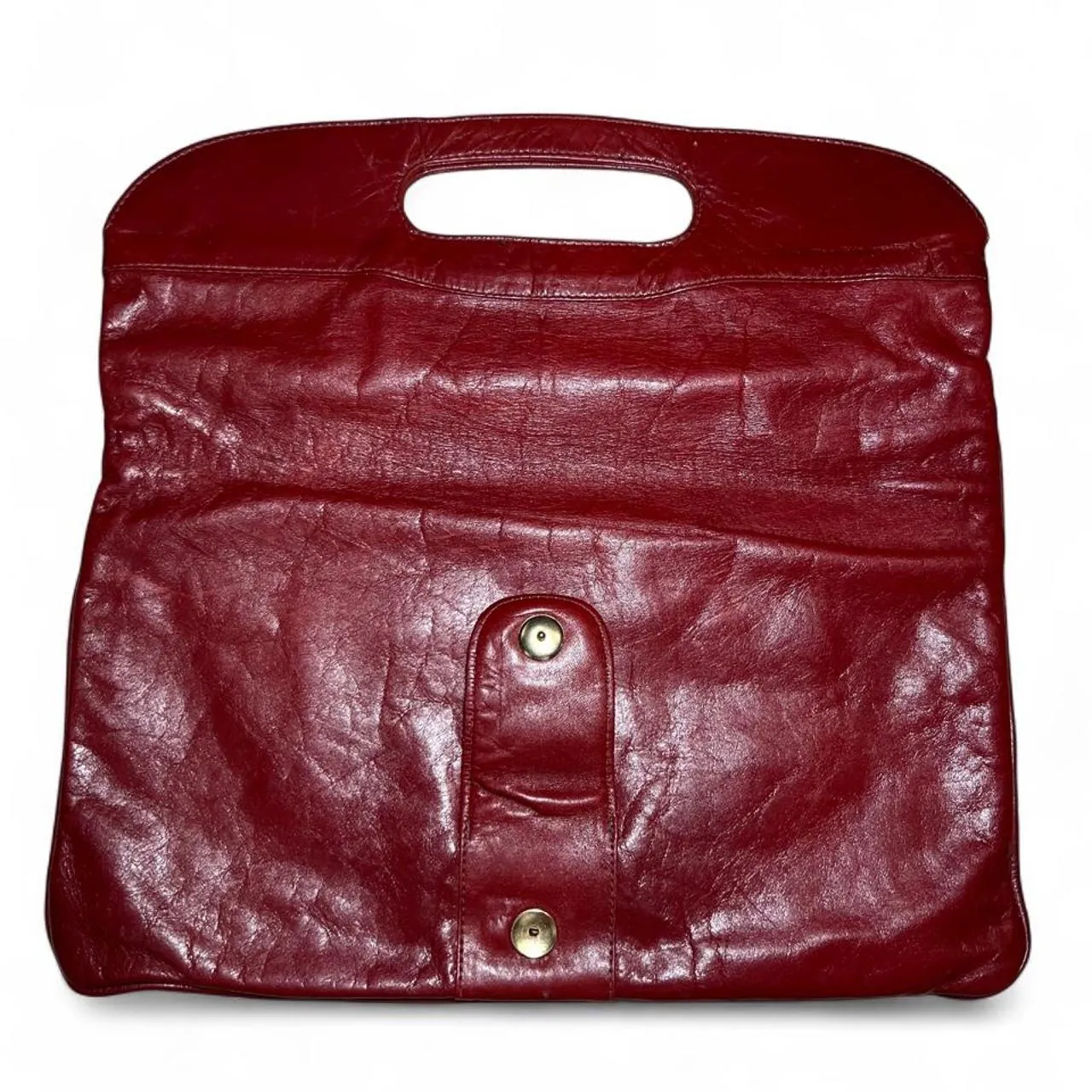 Vintage The Cat Red Genuine Leather Made in Uruguay Convertible Clutch Purse/Laptop Handbag, photo 3 of 6