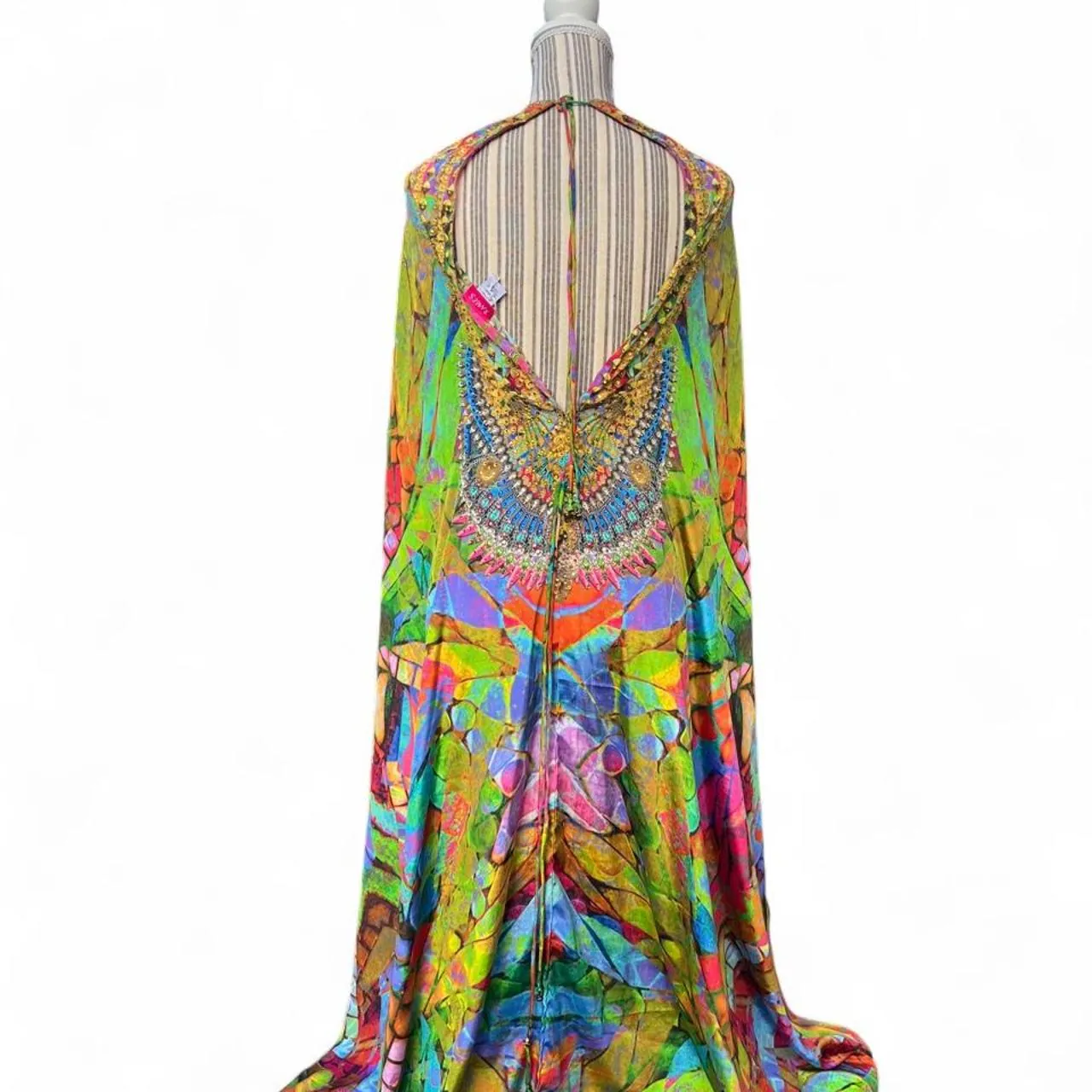 Ranee’s Beaded Symmetrical V-Neck Silk Boho Kaftan Dress, photo 4 of 6