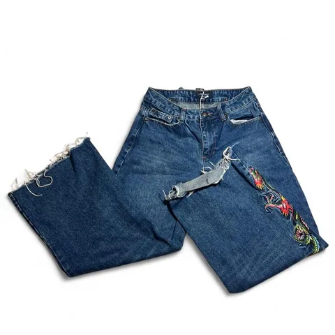 Ed Hardy Dragon Embroidery Baggy Jeans