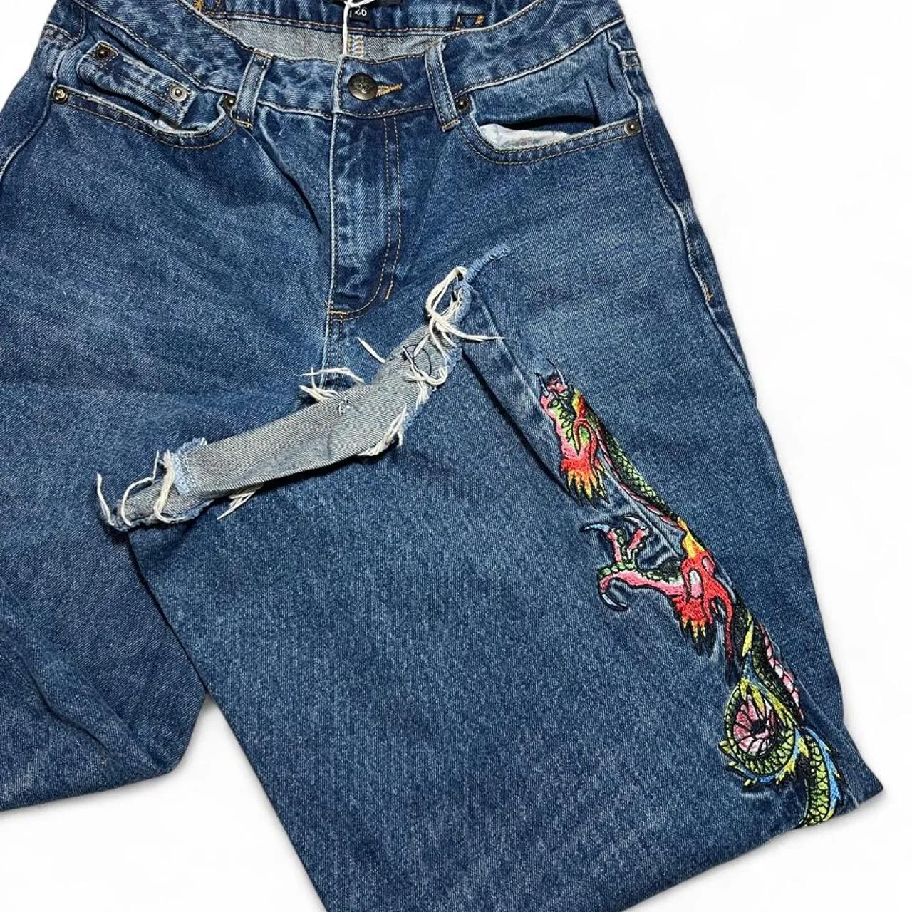 Ed Hardy Dragon Embroidery Baggy Jeans, photo 2 of 5