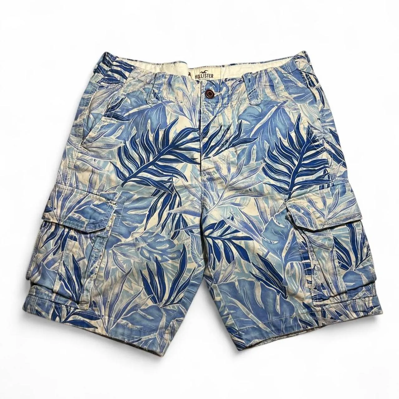 Hollister Co. Blue and White Tropical Palm Leaf Print Shorts, photo 1 of 3
