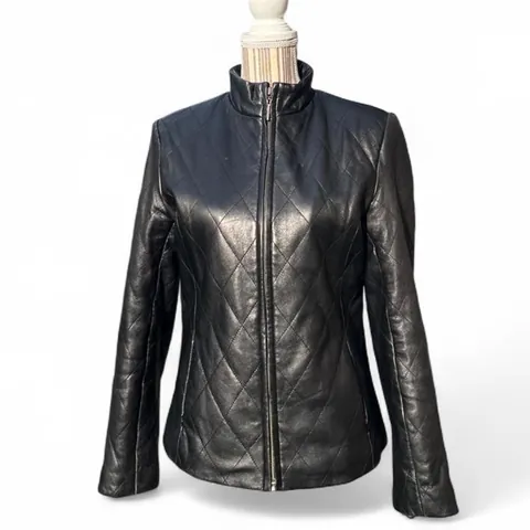 Vintage Kasper Black Quilted Leather Jacket