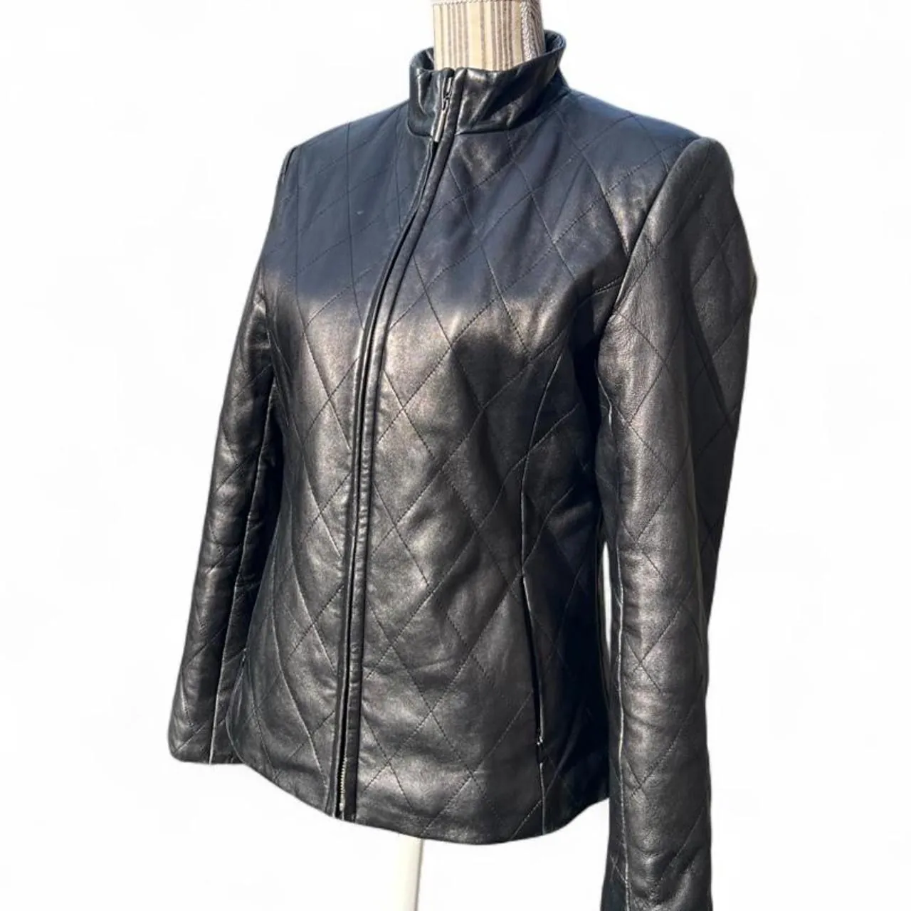 Vintage Kasper Black Quilted Leather Jacket, photo 3 of 5