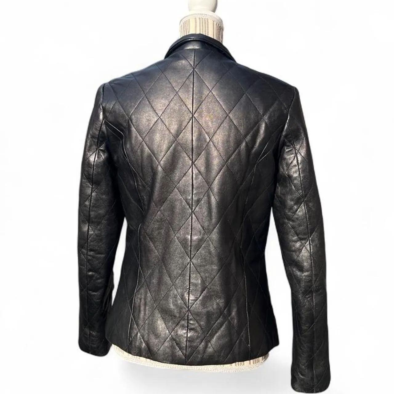 Vintage Kasper Black Quilted Leather Jacket, photo 4 of 5