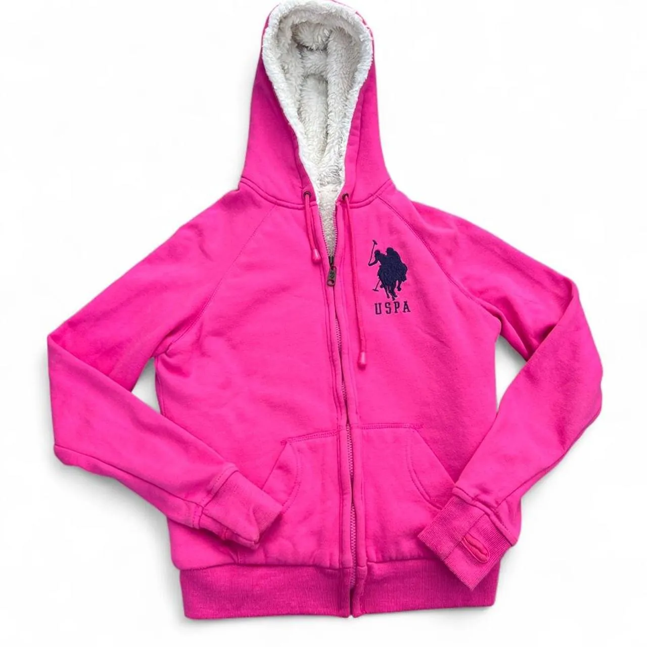 Vintage Y2K U.S Polo Assn Pink Zip Up Hoodie with Fur Lining, photo 1 of 4