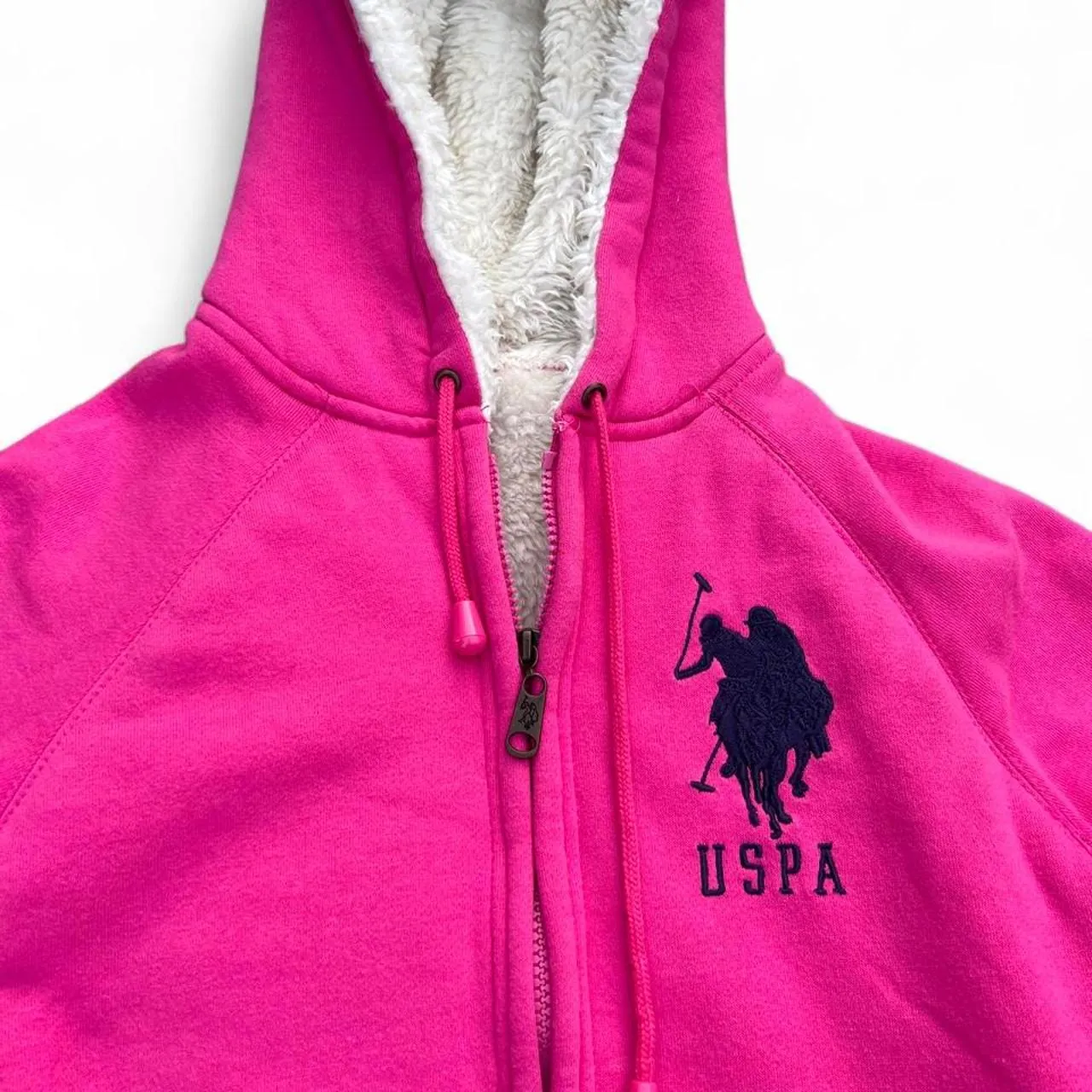 Vintage Y2K U.S Polo Assn Pink Zip Up Hoodie with Fur Lining, photo 2 of 4