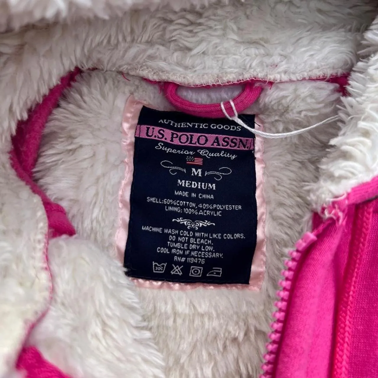 Vintage Y2K U.S Polo Assn Pink Zip Up Hoodie with Fur Lining, photo 3 of 4