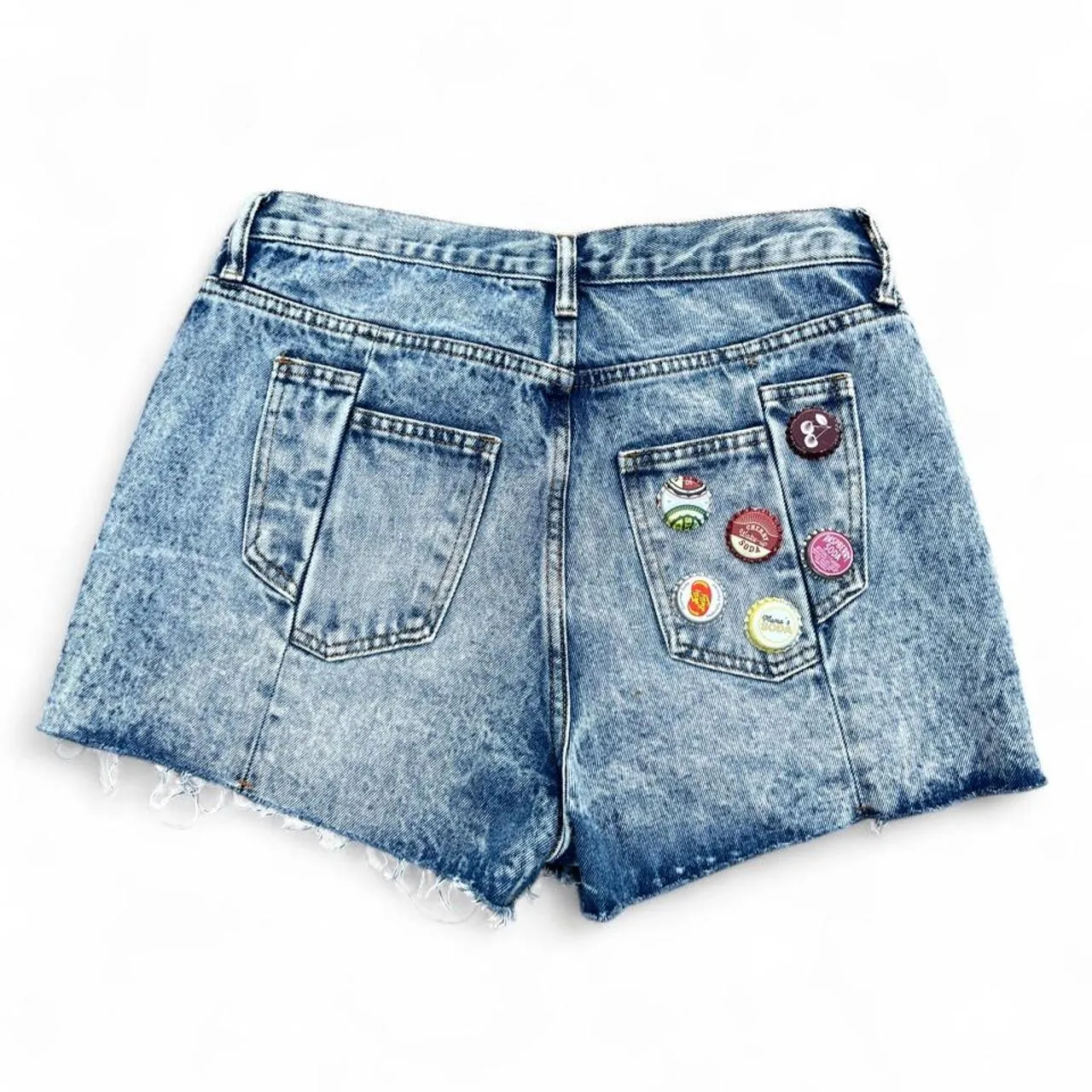 Blue Denim Shorts with Bottle Cap Embellishments, photo 4 of 6