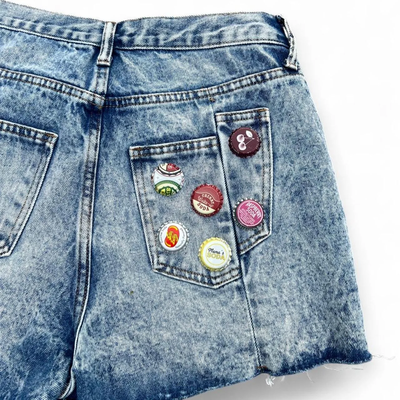 Blue Denim Shorts with Bottle Cap Embellishments, photo 5 of 6