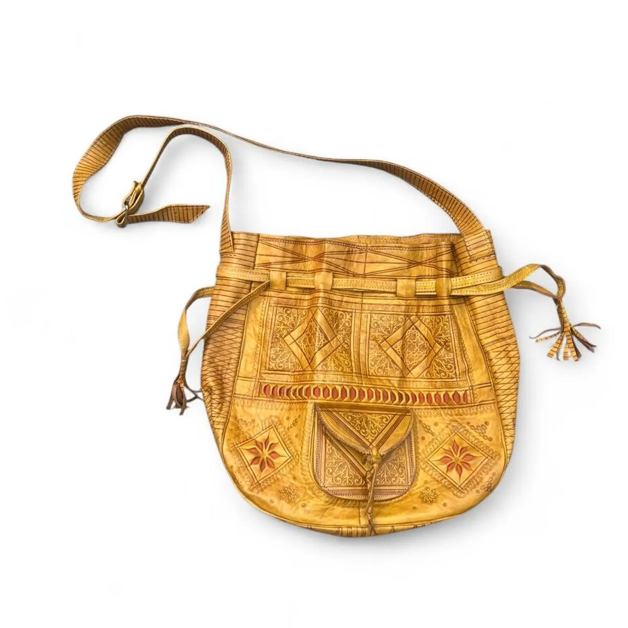 Handmade Moroccan Leather Shoulder/Crossbody Bag: Boho Crossbody Bucket Purse, photo 1 of 5