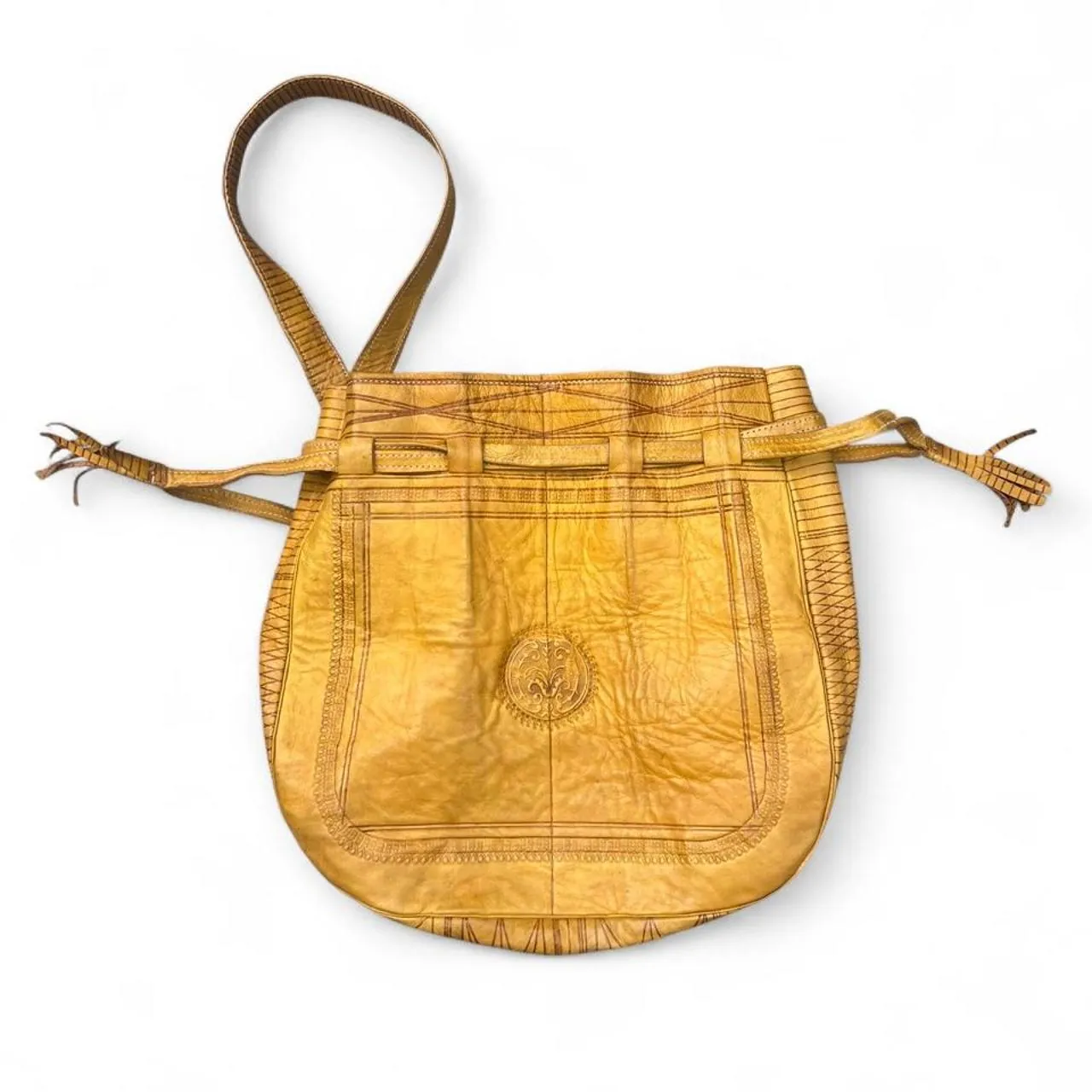 Handmade Moroccan Leather Shoulder/Crossbody Bag: Boho Crossbody Bucket Purse, photo 3 of 5