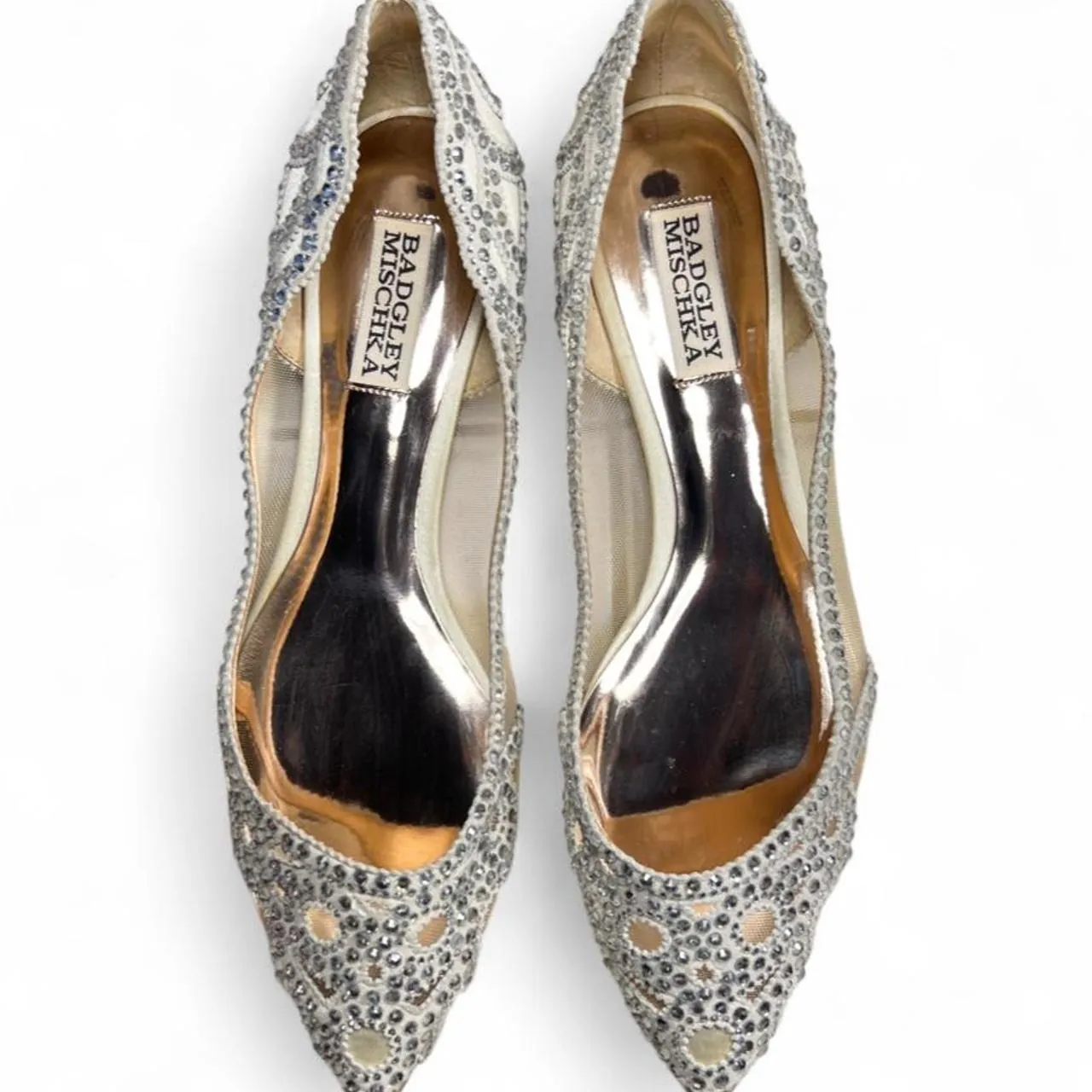 Badgley Mischka Satin Lace Pattern Pointed Toe Ballet Flats, photo 1 of 4