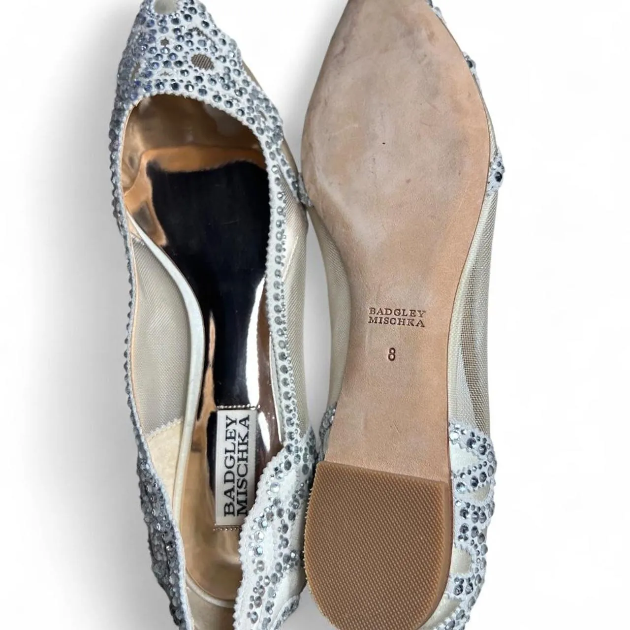 Badgley Mischka Satin Lace Pattern Pointed Toe Ballet Flats, photo 4 of 4