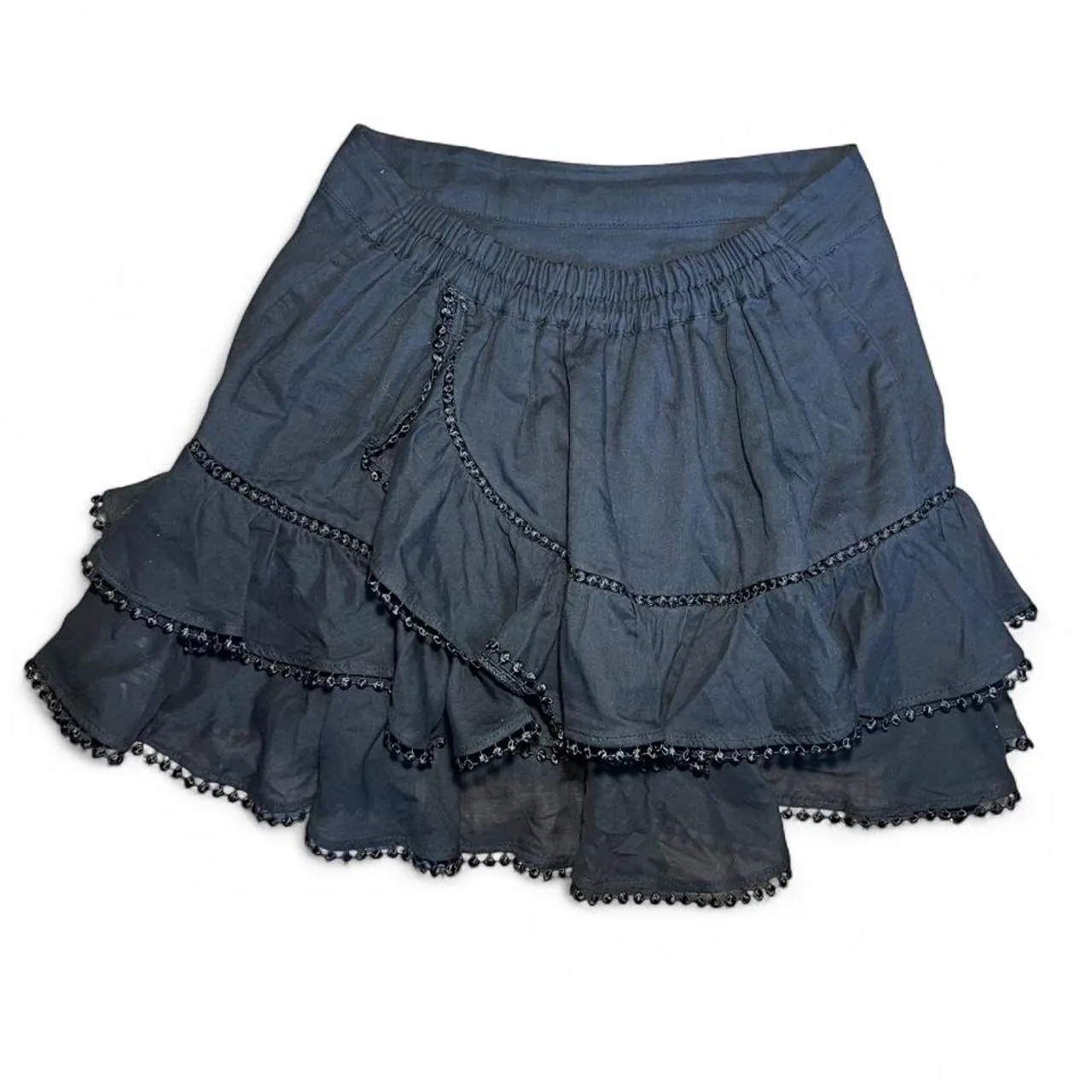 Charo Ruiz Ibiza Black Ruffle Mini Skirt with Beaded Trim, photo 3 of 4