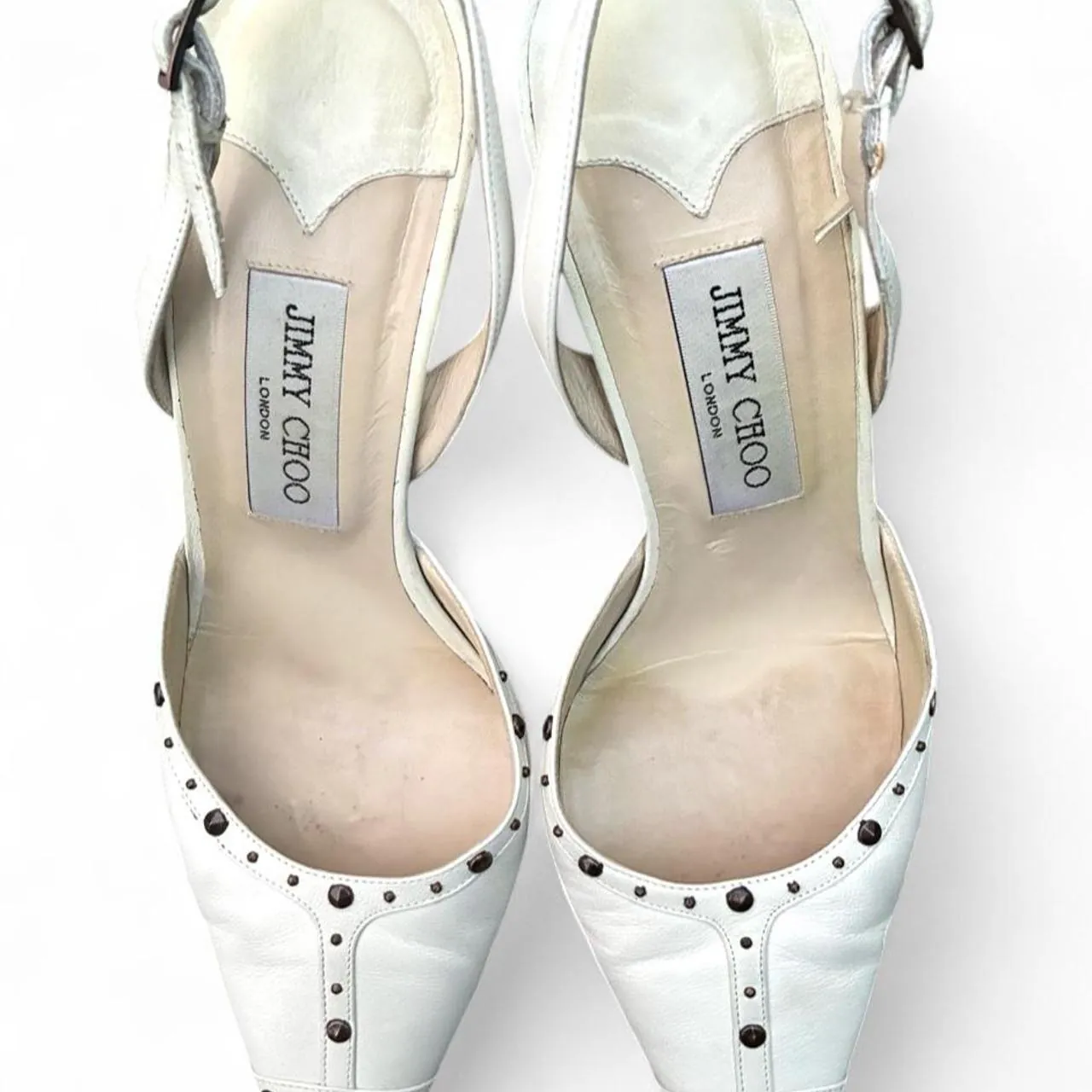 Vintage Jimmy Choo Studded White Leather Slingback Heels, photo 1 of 5