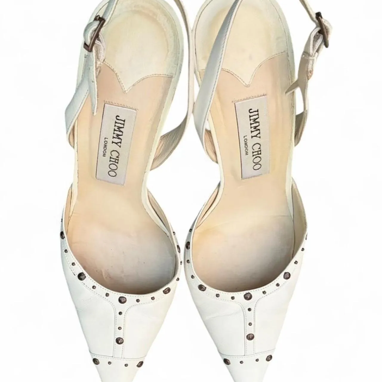 Vintage Jimmy Choo Studded White Leather Slingback Heels, photo 3 of 5