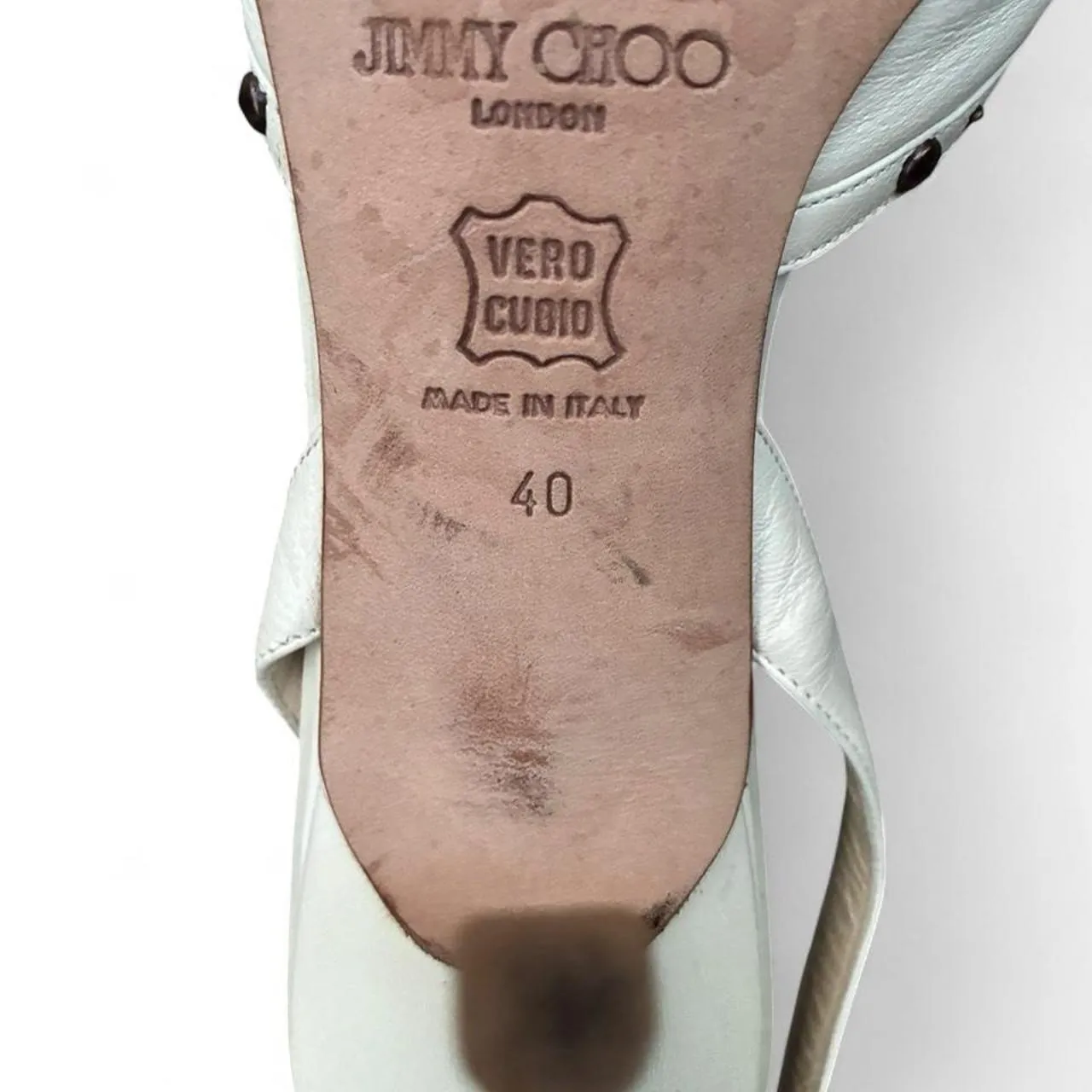 Vintage Jimmy Choo Studded White Leather Slingback Heels, photo 5 of 5