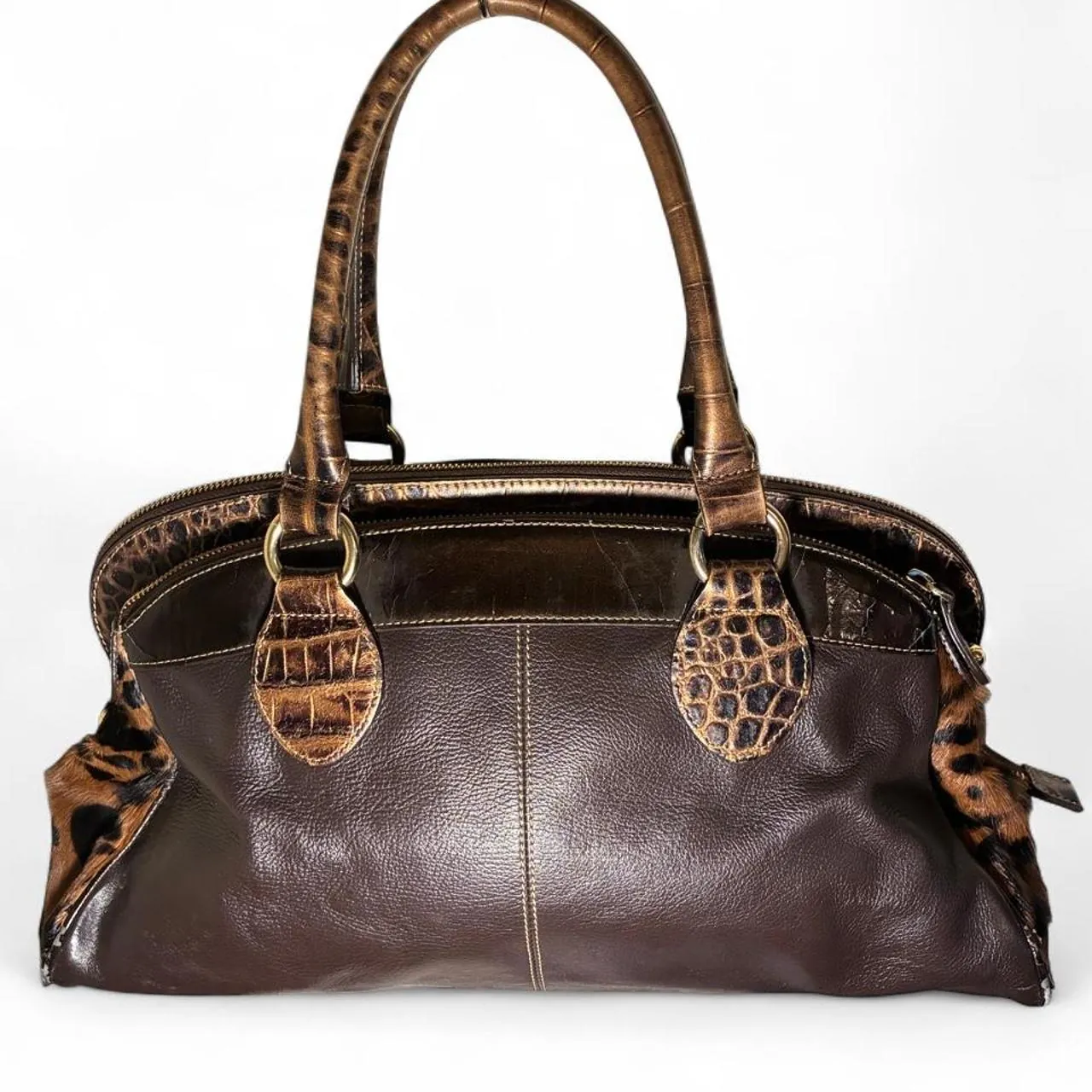 Vintage Cromia Croc Embossed & Calf Hair Cowhide Italian Leather Handbag, photo 5 of 8