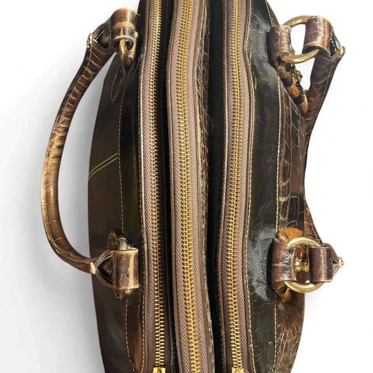 Vintage Cromia Croc Embossed & Calf Hair Cowhide Italian Leather Handbag, photo 6 of 8