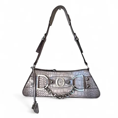 Vintage Y2K Guess Silver Croc-Embossed Leather Shoulder Bag