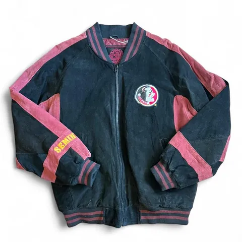 Vintage 90s Florida State Seminoles Embroidered Suede Bomber Jacket