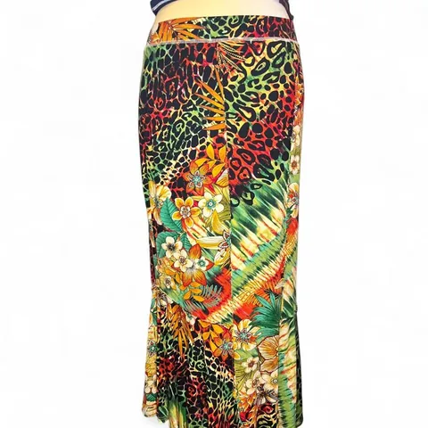 Cristina Boho Tropical Maxi Skirt with Leopard Print and Floral Motifs