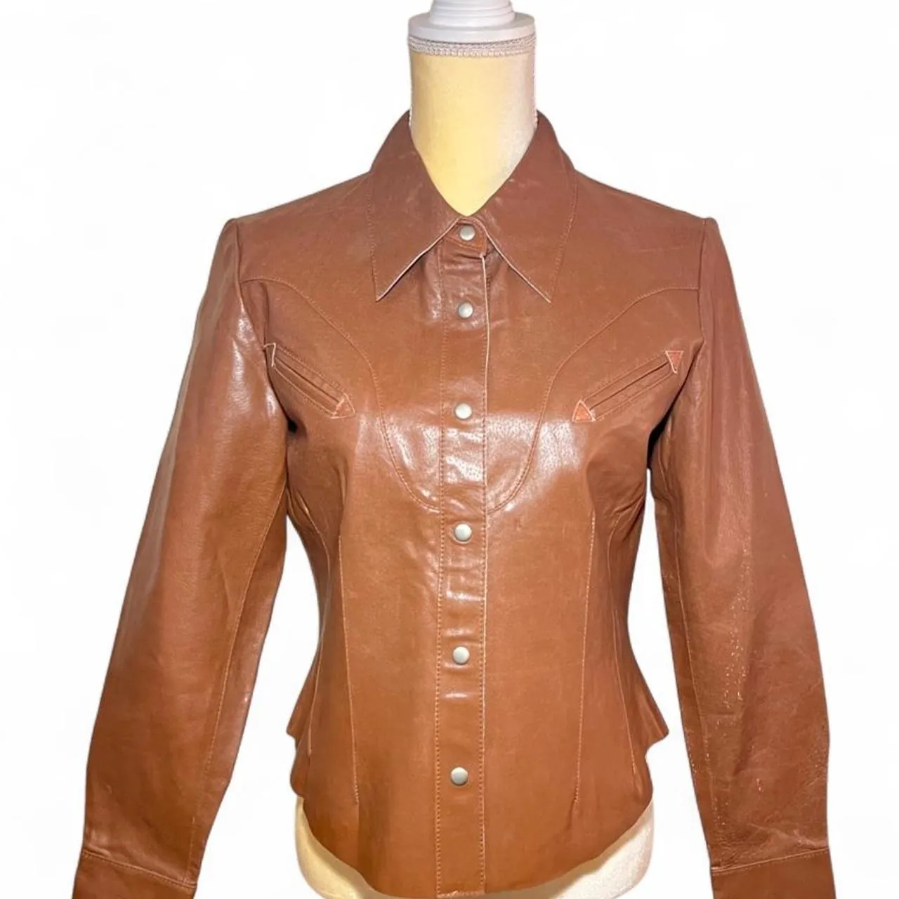 Vintage Newport News Brown Leather Button Up Blouse Jacket, photo 2 of 6