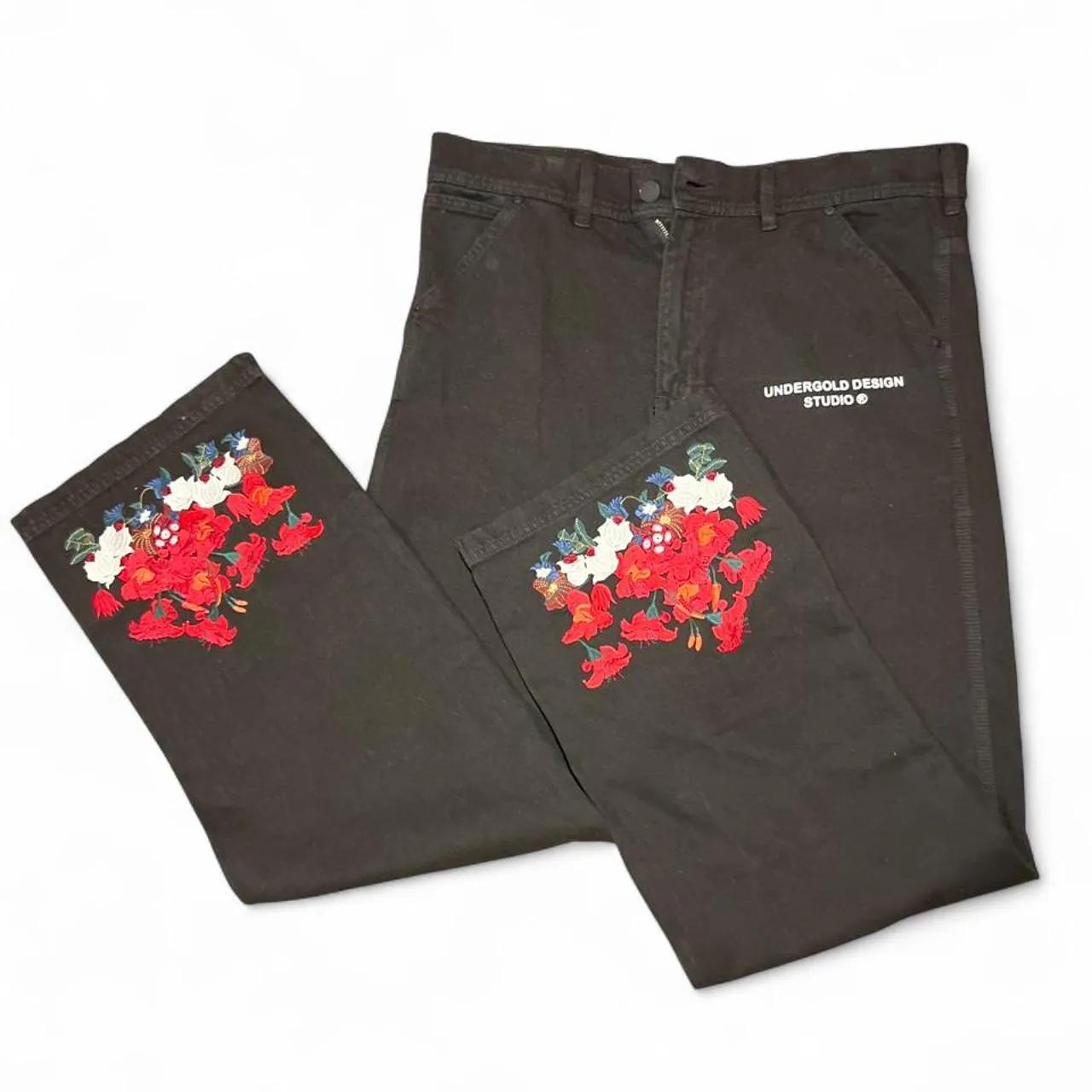 Undergold Walking Into Heaven Embroidered Flowers Baggy Black Jeans, photo 2 of 8