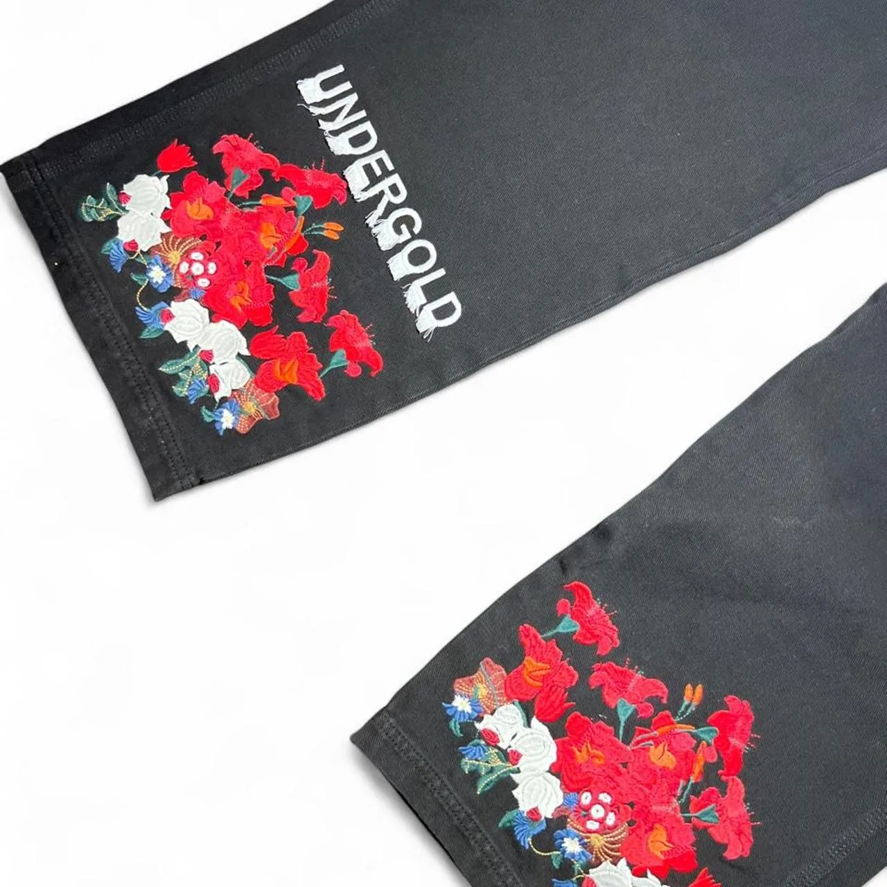 Undergold Walking Into Heaven Embroidered Flowers Baggy Black Jeans, photo 3 of 8