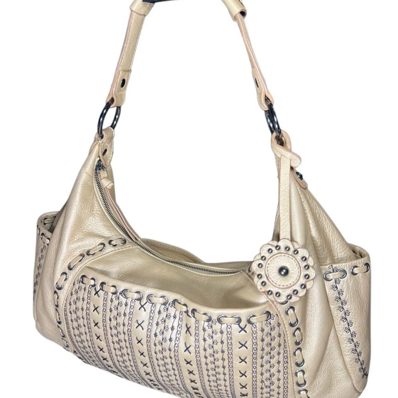 Isabella Fiore Beige Embroidered Leather Hobo Bag, photo 2 of 8