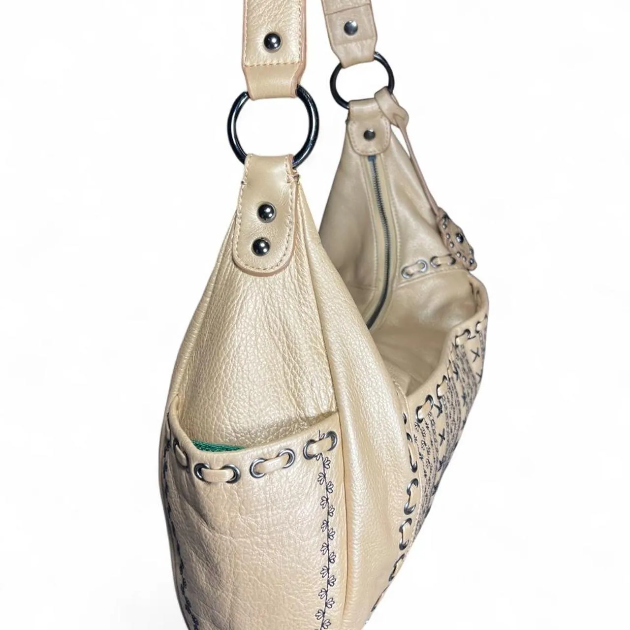 Isabella Fiore Beige Embroidered Leather Hobo Bag, photo 4 of 8