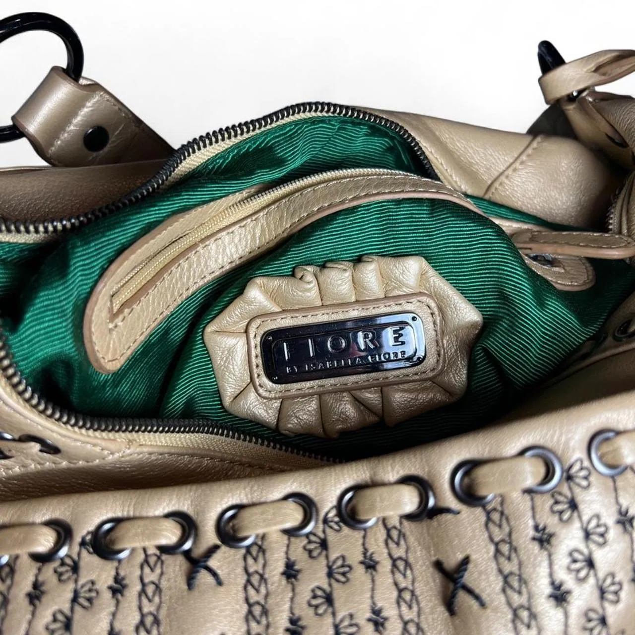 Isabella Fiore Beige Embroidered Leather Hobo Bag, photo 8 of 8